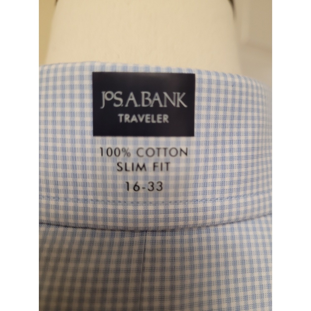 Jos A Bank Traveler Slim Fit Mens Dress Shirt Blue NWT Gingham 16 33 100% Cotton - Picture 4 of 6